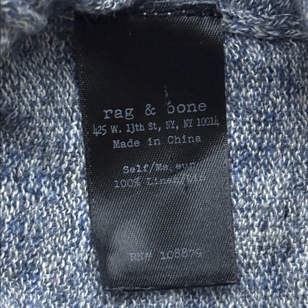 Rag & Bone Melange White / Navy Blue 100% Linen Textured Scoop Neck Longsleeve - Picture 4 of 4